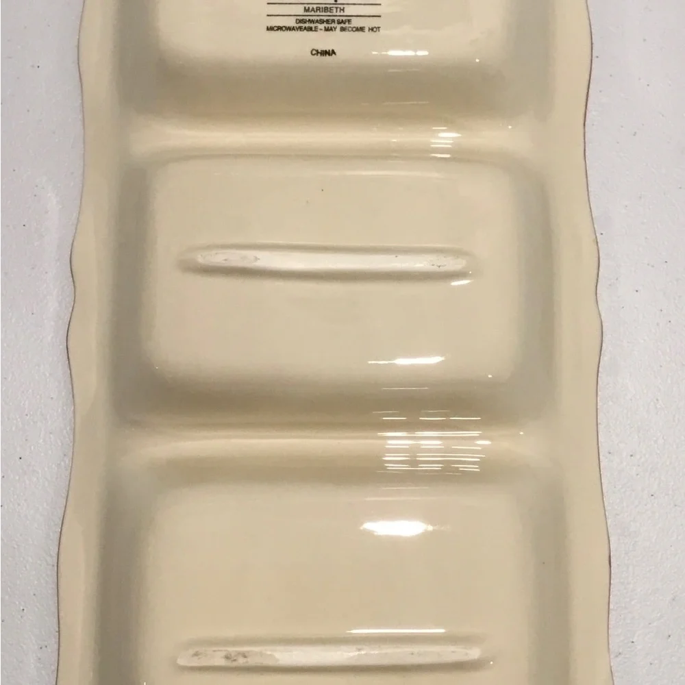 Pier 1 Red and Cream Ceramic Divided Tray with Floral Motif